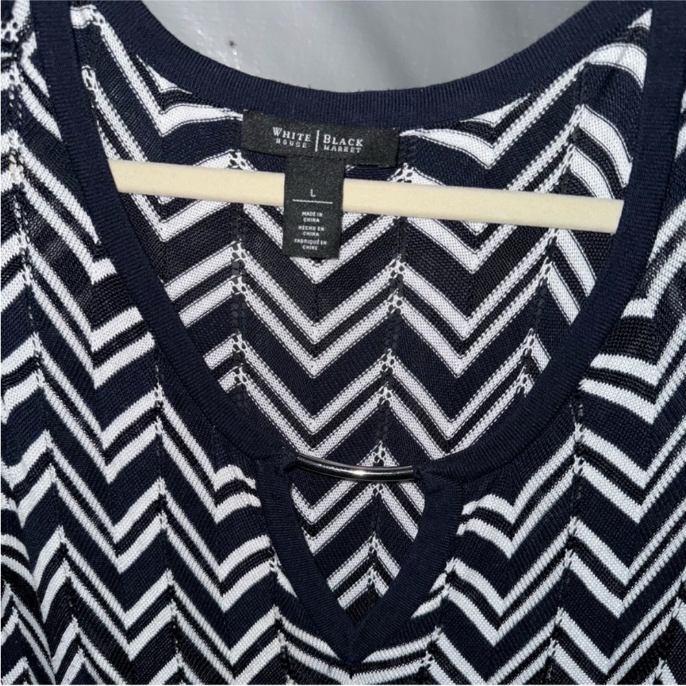 White House Black Market Chevron Knit dress - navy and White - Picture 3 of 3